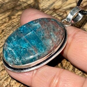 Blue Apatite Crystal Pendant 2”